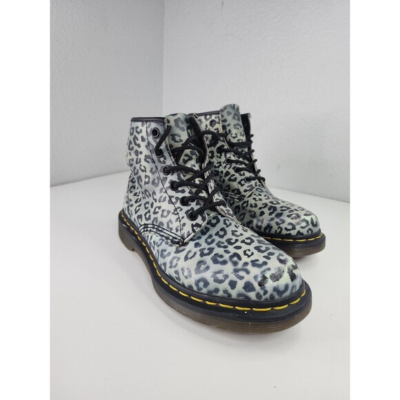 Dr. Martens 101 Leopard Print Boots Women’s US 7 Black White 6-Eye Lace-Up - Picture 2 of 14